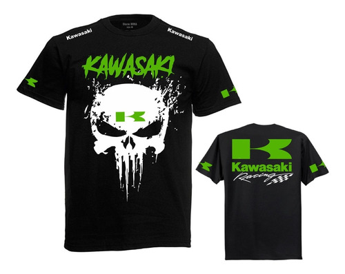 Remera Kawasaki Racing Skull 1 Frente/espalda 100% Algodon
