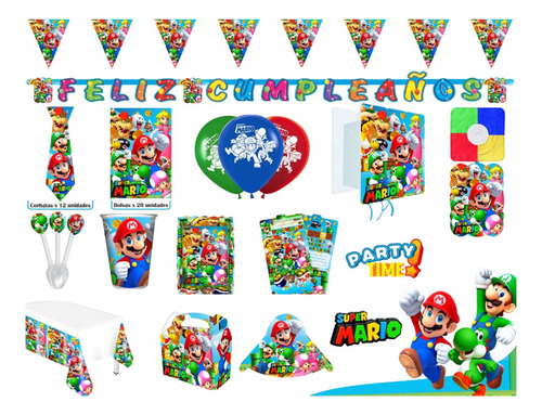 Kit Decoración Piñata Fiesta Infantil Mario Bros Economico