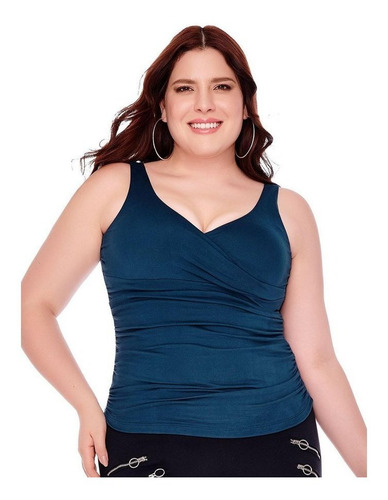 143395 Top Blusa Ilusion Plisada Ajustada Escote Suave Extra