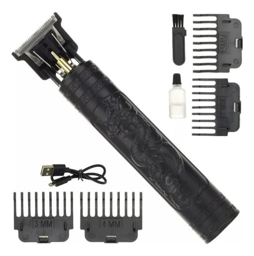Maquina De Afeitar Inalambrica Eléctrica Recargable Para Barba Cortadora Cabello Ceja Trimmer Metal Dragon Afeitadora Vintage Color Negro