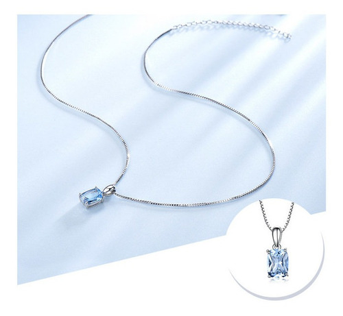 Imagen 5 de 10 de Collar Fino Mujer Plata 925 Topacio Azul Cielo + Caja Regalo