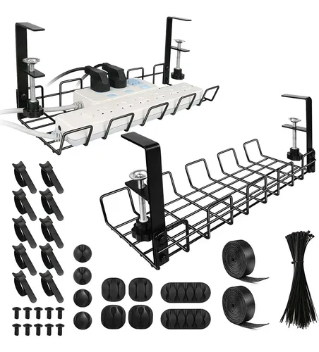 Bandeja Para Cables Ajustable De 670mm | Gestor Cable Escritorio Flexible, Gris, Para Mesas Regulables En Altura