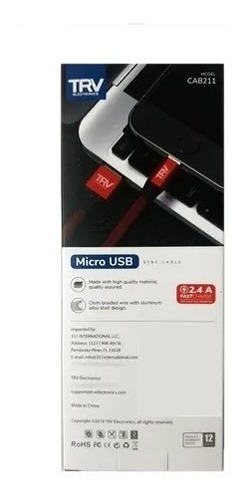 Imagen 3 de 6 de Cable Mallado Usb Micro Usb Carga Rápida 2.4a Trv