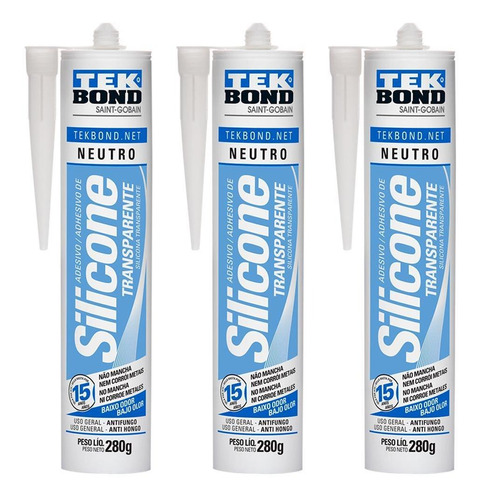 Imagem 4 de 4 de Silicone Acético Tek Bond De Uso Geral Kit 3 Unidades 280g