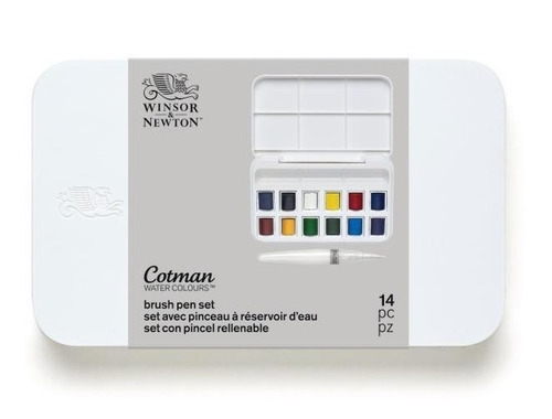 Imagen 3 de 4 de Winsor & Newton Set Acuarela Cotman 12 Pastillas + Brushpen