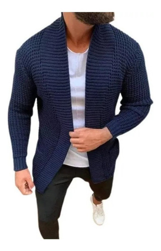 Suéter Cárdigan Simple Color Sólido Hombre Color Puro Suave