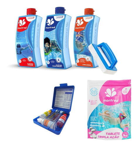Kit Com Algicidas Limpa Borda + Kit Teste Esponja + Tabletes