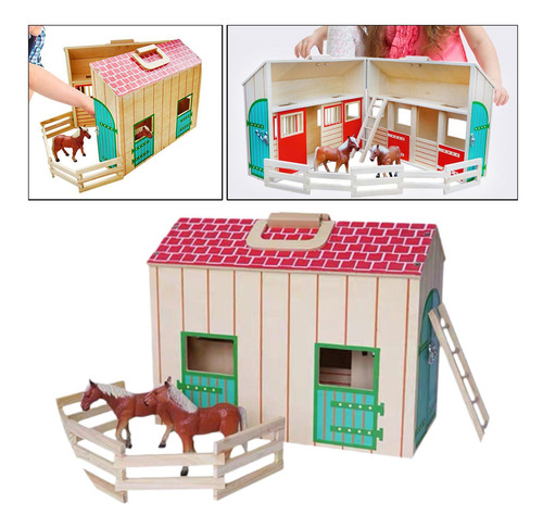 De Caballos De Madera En Miniatura, Casa De Muñecas, Mesa