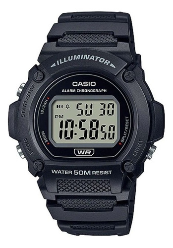 Reloj Casio W-219h-1av Sports 50m Loc Centro Color de la malla Negro Color del bisel Negro Color del fondo Gris claro