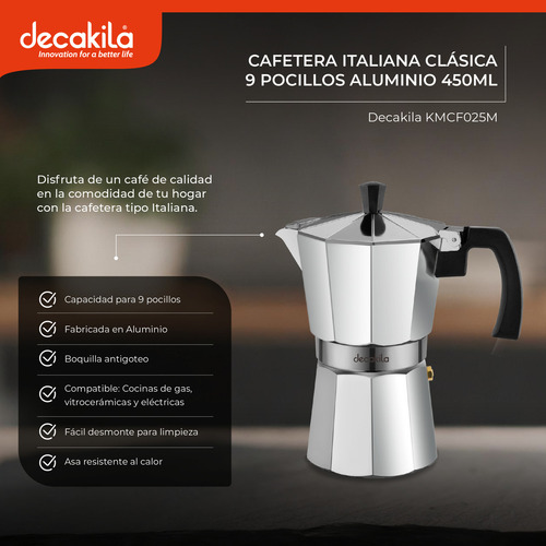 Cafetera Italiana Aluminio Para 9 Pocillos Decakila Kmcf025m
