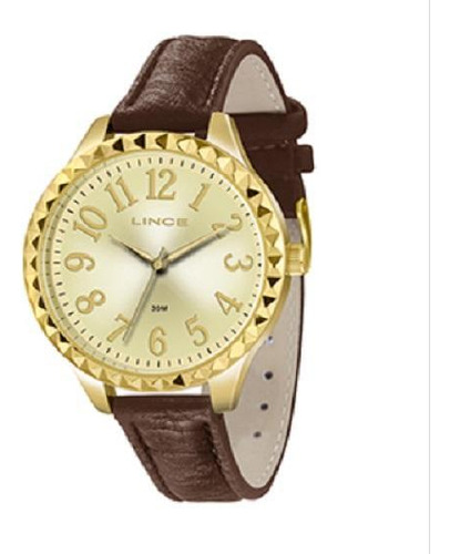 Relogio Lince Feminino Dourado Grande De Couro Lrc4311l C2mx