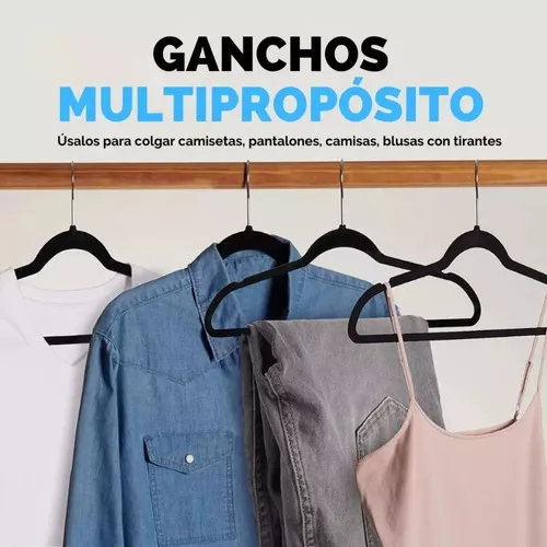 50 ganchos para colgar ropa, ganchos extensores de metal para perchas de  terciopelo, ganchos de plástico y madera para ahorrar espacio (dorado, 50