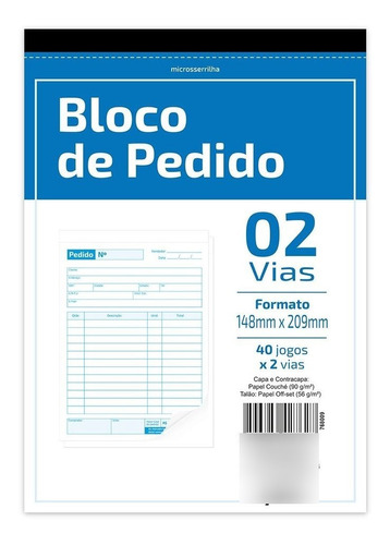 Bloco Pedido 40x2 1/4 148x209mm 2 Vias