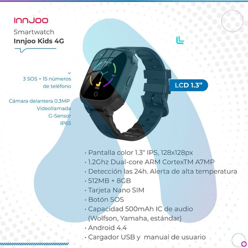 Imagen 2 de 10 de Smartwatch Innjoo Kids 4g Black Ip67
