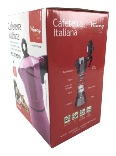 Imagem 3 de 5 de Cafeteira Italiana Aço Inox 150ml 3 Xicaras Rosa Wincy K6509