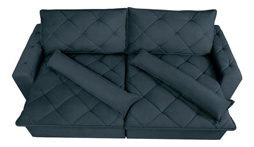 Cama InBox Sofá Lisboa 2,12m Retrátil Reclinável com Molas no Assento Tecido Suede Velusoft Azul