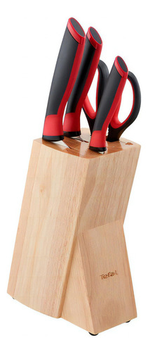 Juego bloque de cuchillos Comfort set completo rojo mas bloque cuchillo chef de 20 cm chef de 15 cm pelador de 9 cm y tijeras t-fal K2219014