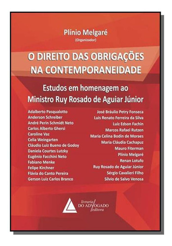 Direito Das Obrigações Na Contemporaneidade, O, De Plinio Melgare. Editora Livraria Do Advogado, Capa Mole Em Português, 2021