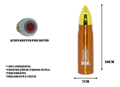 Garrafa Térmica Inox Bala Bullet Munição Projétil Cápsula C Cor Cobre