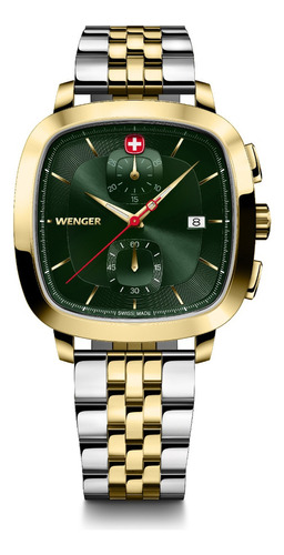 Wenger Reloj Vintage Classic Chrono, Verde, Para Caballero Color de la correa Plateado/Dorado Color del bisel Dorado Color del fondo Verde