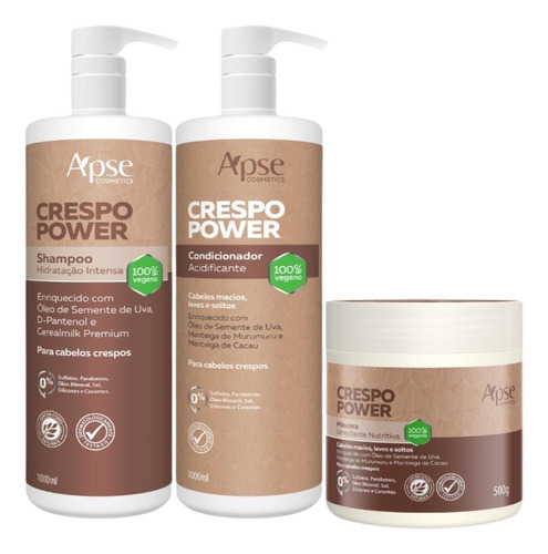 Kit Apse Crespos Power Shampoo, Condicionador E Mascara