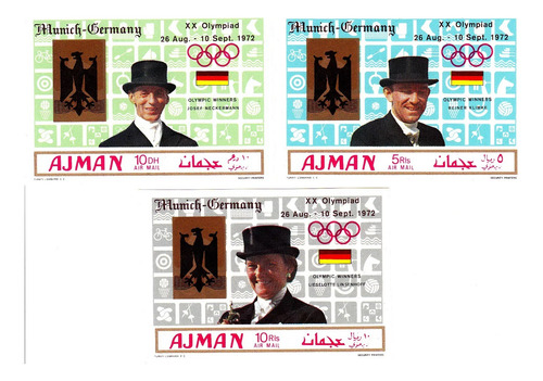 S1531 Ajman State Emirados 1969 3 Blocos Olimpíadas 1972