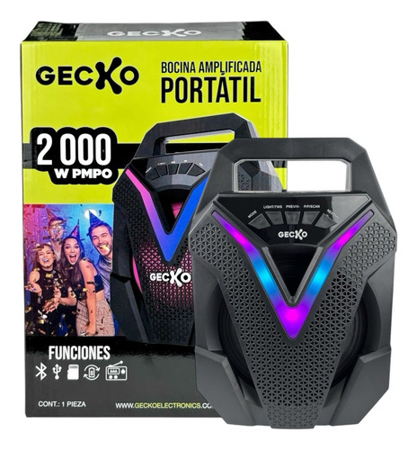 Bocina Gecko 6.5 Portátil Con Bluetooth Tws Luz Led 2000w