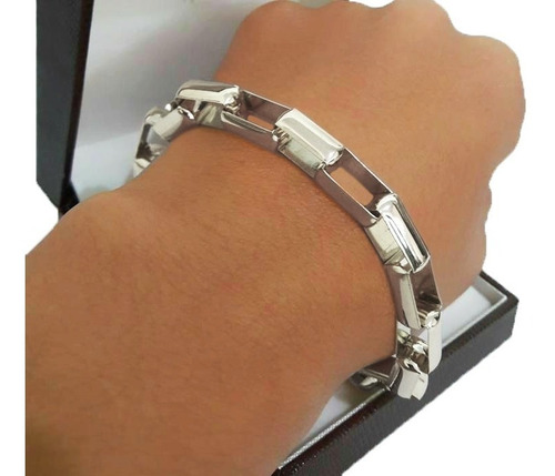 Pulseira Baguete Quadrada 52 Gramas Ouro Branco 18k Maciço