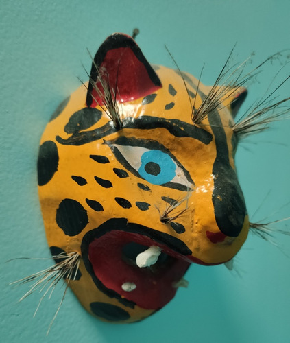 Máscara Artesanal, Jaguar Oaxaca En Madera, Pintado A Mano.