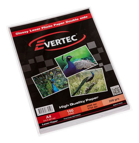 Evertec Papel Fotografico Laser Glossy Bifaz A4 200gr Ppct