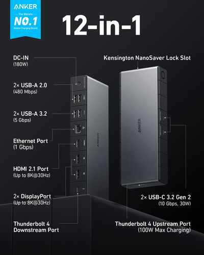 Estação De Ancoragem Thunderbolt Anker 778 12 Em 1 40 Gbps 1