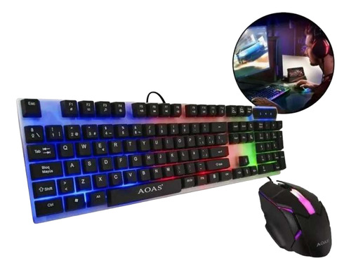 Pack Teclado Mouse Kit Gamer Led Rgb Retroiluminado Mecánico