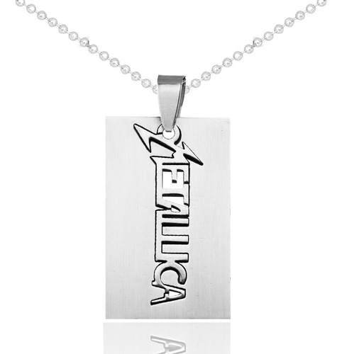 Collar Metallica Rock Placa Cadena Acero Inoxidable + Estuch