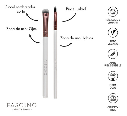 Imagen 8 de 12 de Set 15 Brochas Y Pinceles De Maquillaje Crueltyfree Fascino