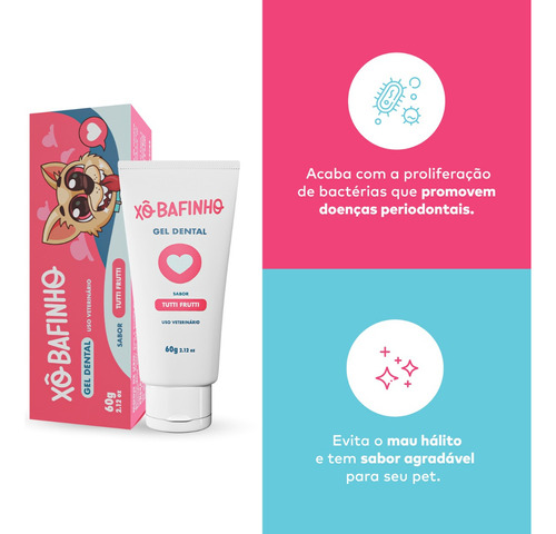 Xô Bafinho Gel Dental Limpeza Bacteriana - Cães E Gatos 60g Sabor Tutti Frutti