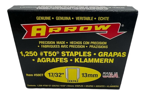 Grapas Arrow T50 17/32   (13mm) Caja 1250 Unidades 50ct Usa