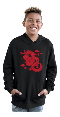 Sudadera Infantil Negra De Cultura Japonesa Dragon Shenlong