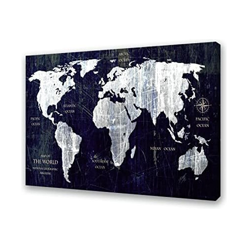 A62969 Retro Abstract Map Canvas Wall Art 1 Panel Black...