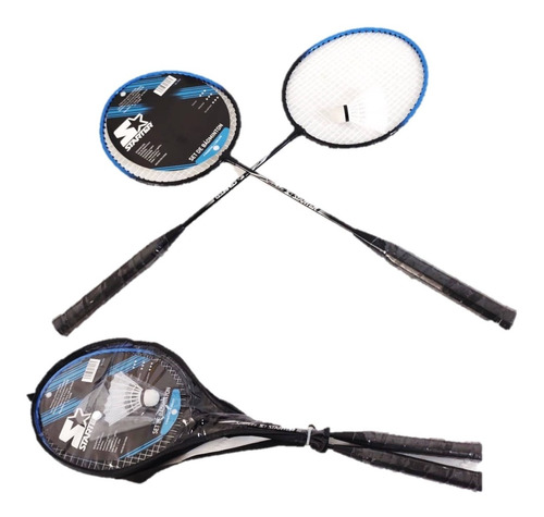 Set De 2 Raquetas  De Badminton  Con Gallito Starter Azules