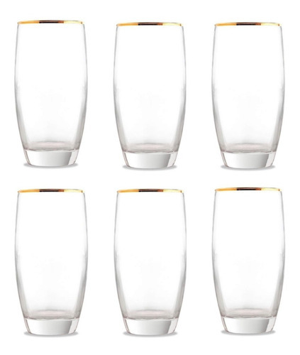 Set 6 Vasos W/a Monaco Gold 460cc Allegra Color Transparente