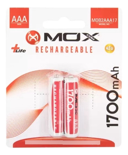 Pilha Recarregável Mox Aaa C/2 1700mah