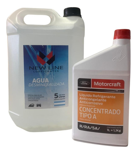 Agua Destilada 5lts + Liquido Refrigerante Motorcraft X 1lts