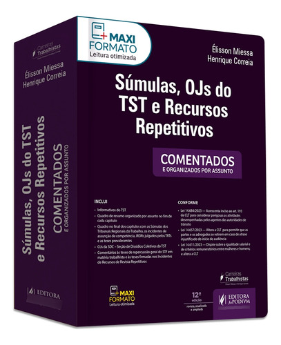 Libro Sumulas Ojs Do Tst E Recur Repetitivos 12ed 24 De Henr