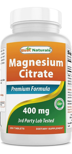 Citrato De Magnesio 400mg 250 Tabletas Best Naturals 