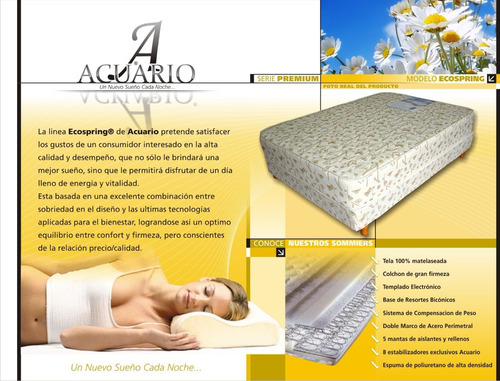 Somier Y Colchon Acuario 1 Plaza 1/2 De Lujo Fabrica