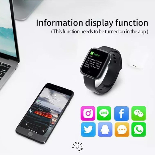 Imagen 5 de 10 de Smartwatch D20 Y68 Negro Original Versión 2022