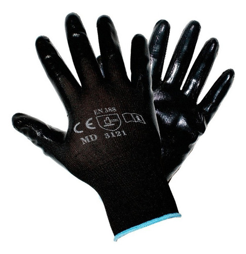 12 Guantes Nylon Palma Nitrilo Negro Uso Rudo