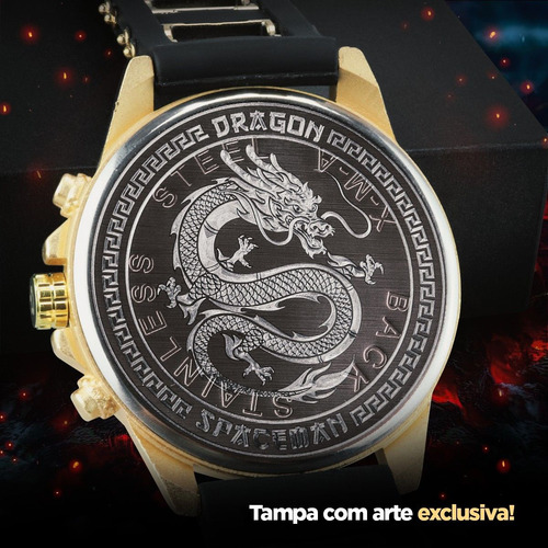 Relógio Masculino Aço Inox Social Banhado Dourado + Corrente