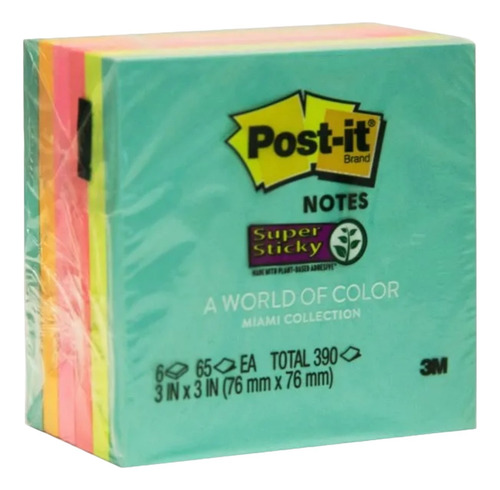 Notas Adhesivas 3m Post It Super Sticky Miami 6x Block 65hjs