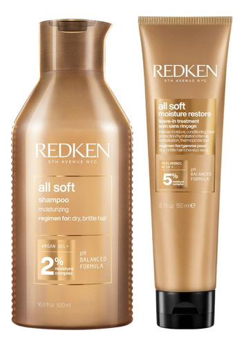 Shampoo 500ml + Crema Con Acido Hialurónico Redken All Soft